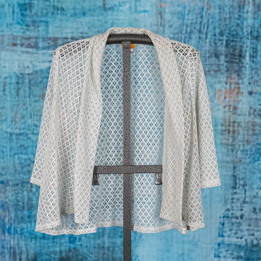 Ruby Rd Open Knit Cardigan Women's MEDIUM Beachy Casual Coastal Metallic Thread